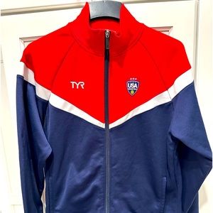 Tyr Jacket Mens  Red White Blue Track Coat USA Water Polo Full Zip L EUC